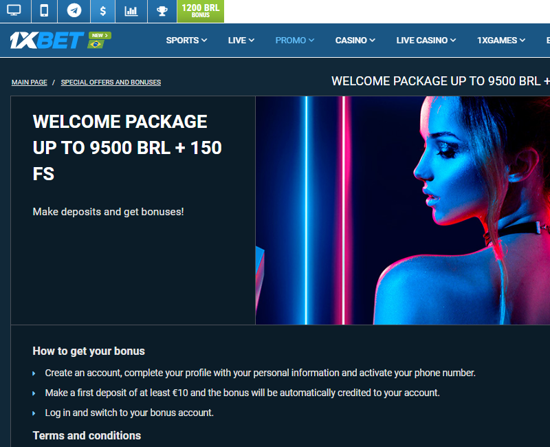 1xbet welcome package Up to 9500 BRL + 150 FS