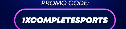 Advertisement offering an 'EXCLUSIVE BONUS' on your first deposit with a promo code '1XCOMPLETESPORTS.'