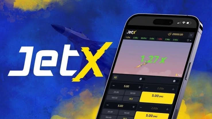JetX mobile interface showing the crash game, multiplier, and betting controls on a smartphone